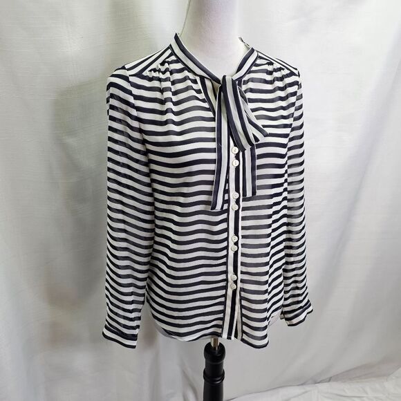 Urban Outfitters Coincidence & Chance Blue Striped Tie Neck Blouse Size XS - Picture 10 of 10